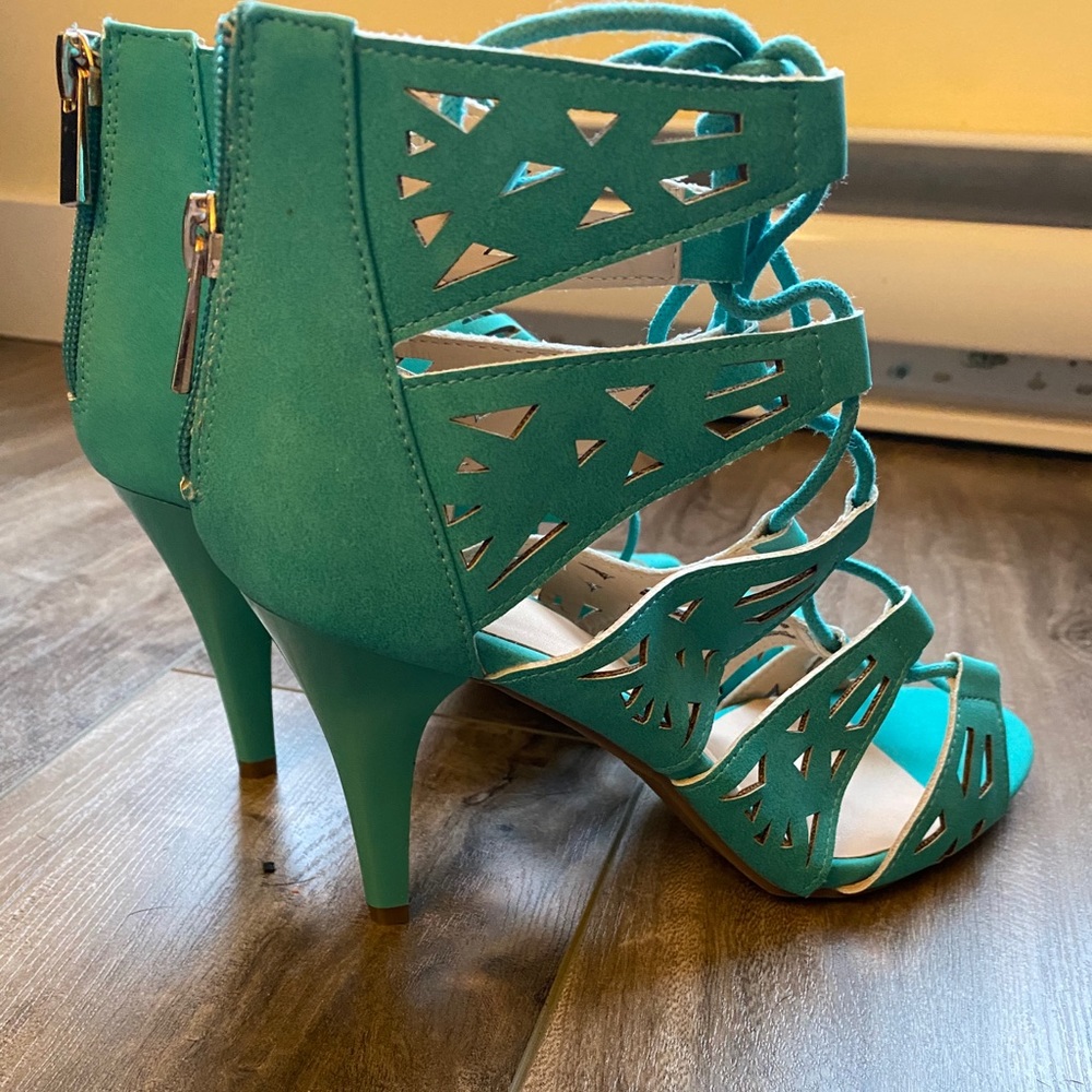 Turquoise strappy heels